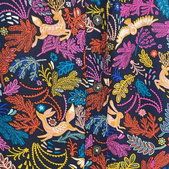 Anthropologie 25 of 52 Conversations Oh Deer Woodland Animal Print Blouse. Sz 0 - Picture 4 of 14